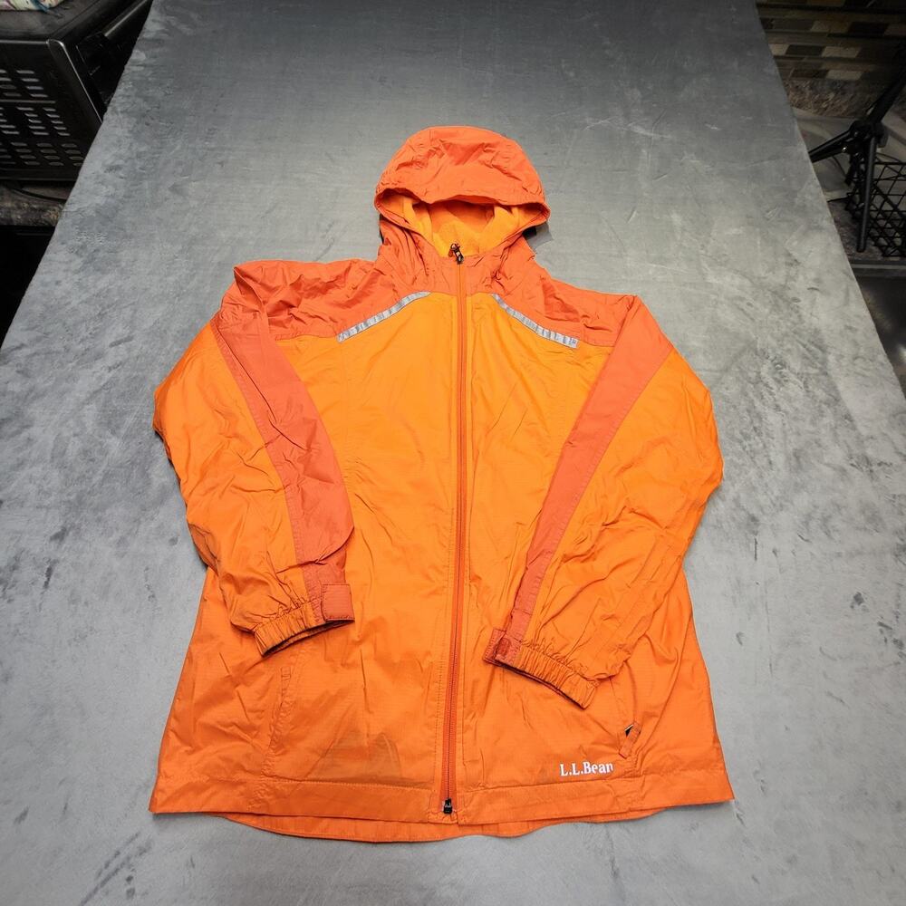 LL Bean Jacket Womens XL 18 Orange Hooded Nylon Polyester‎ Windbreaker Coat
